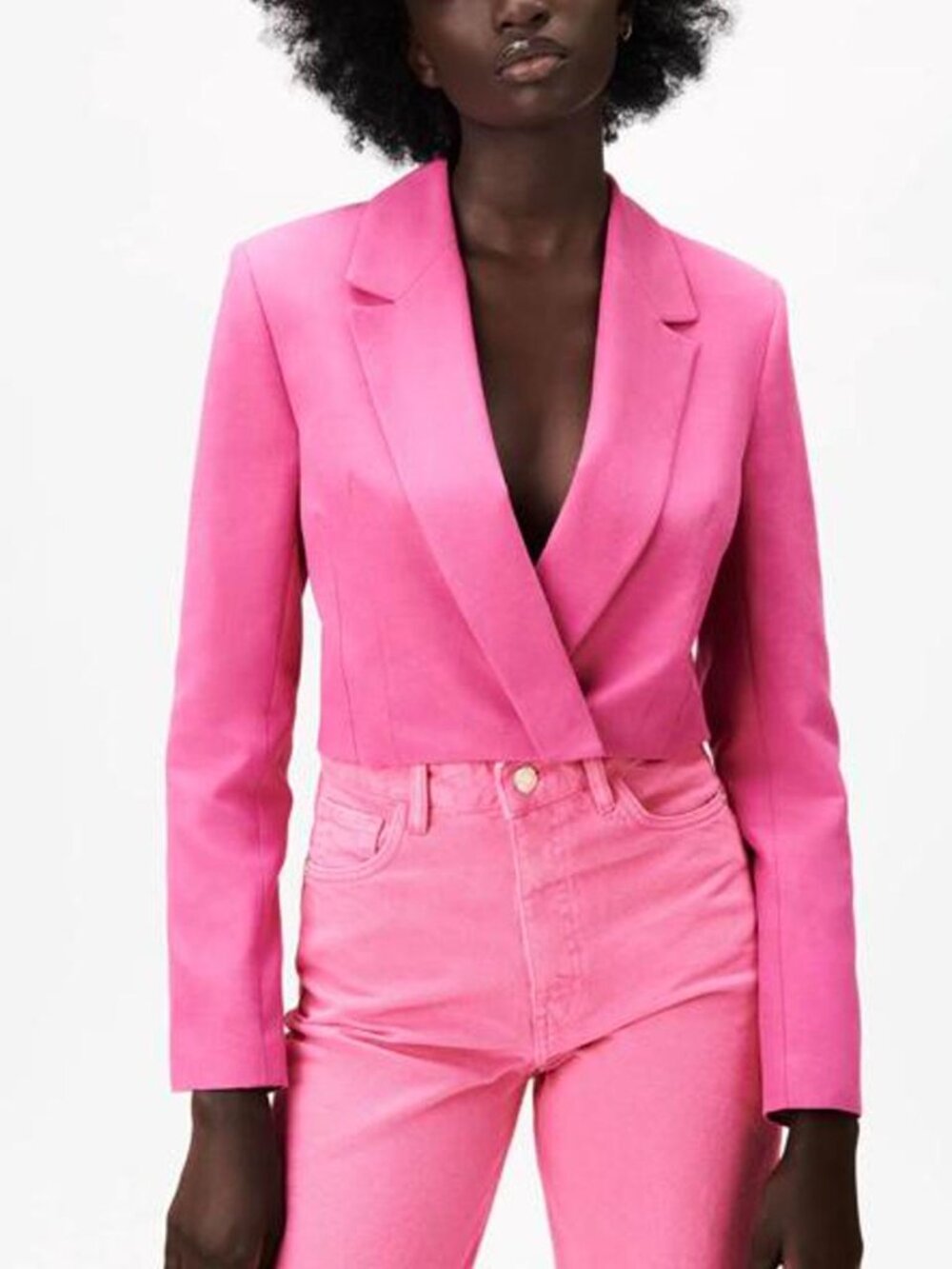 NWT ZARA Cropped Linen Blend Blazer in Bubblegum Pink | Medium